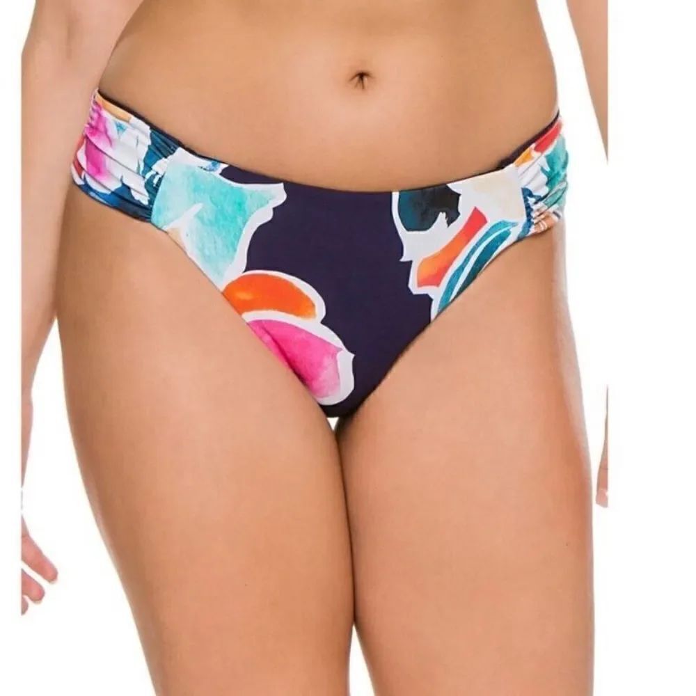 La Blanca Women's Side Shirred Hipster Bikini Bottom, Indigo/Petals in Bloom